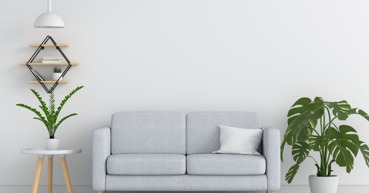 a white living room with a couch and plants at Greenbrier Seniors Apartments, Chesapeake, VA 23320